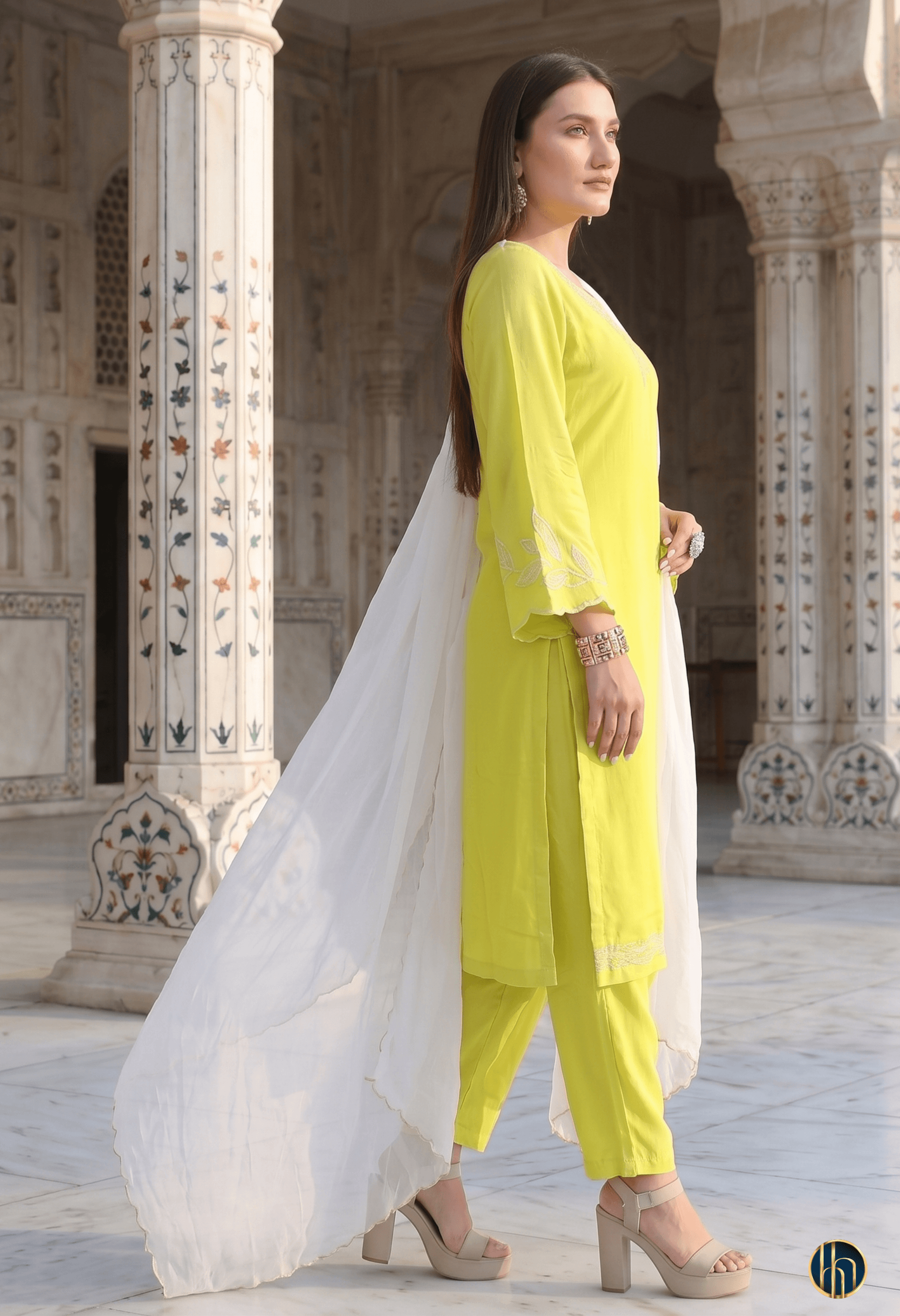 Jhalak Yellow Cutwork Embroidered Kurta Set with white Dupatta
