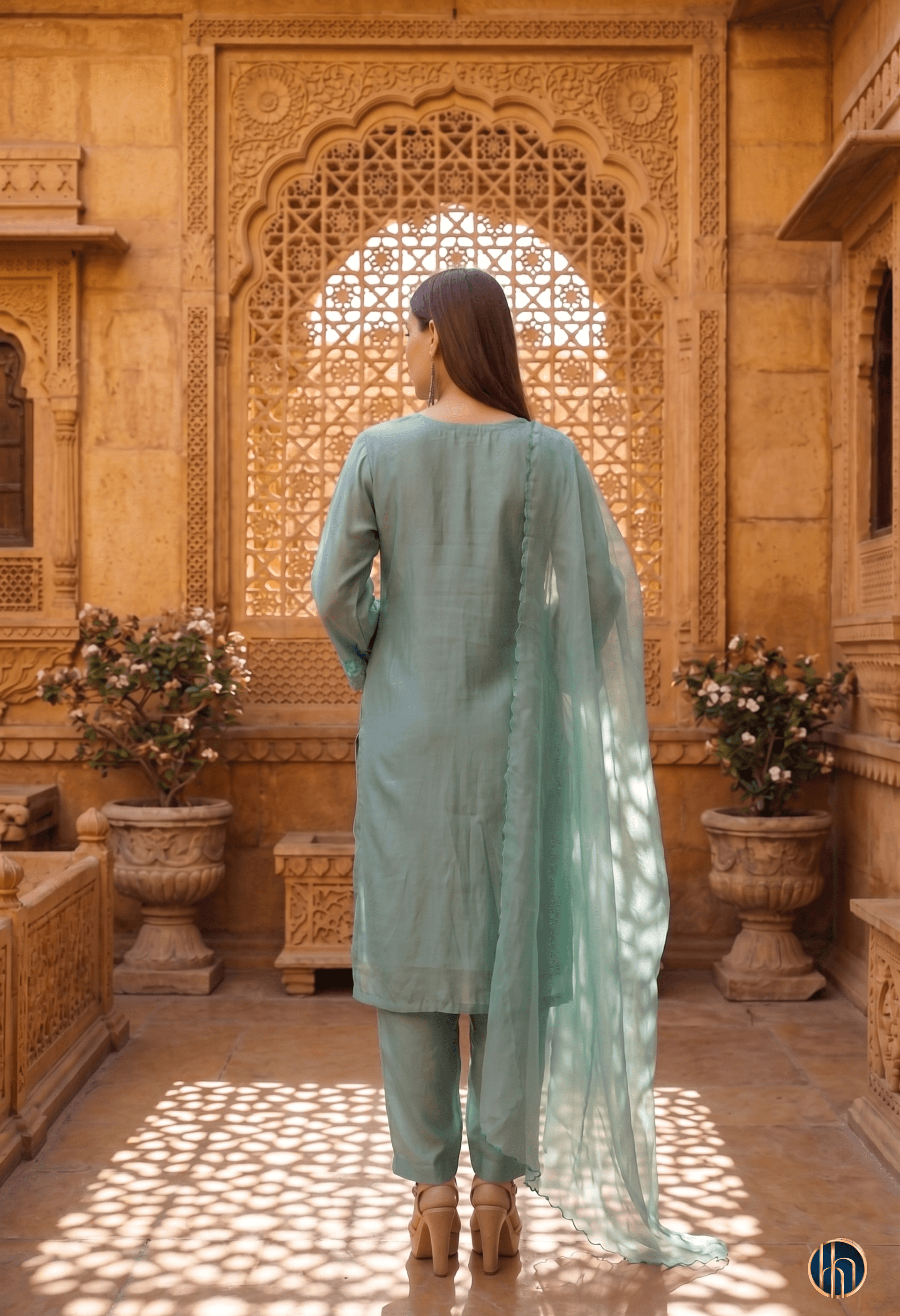 Sheetal Mint Green Embroidered Kurta Set with Yellow Dupatta