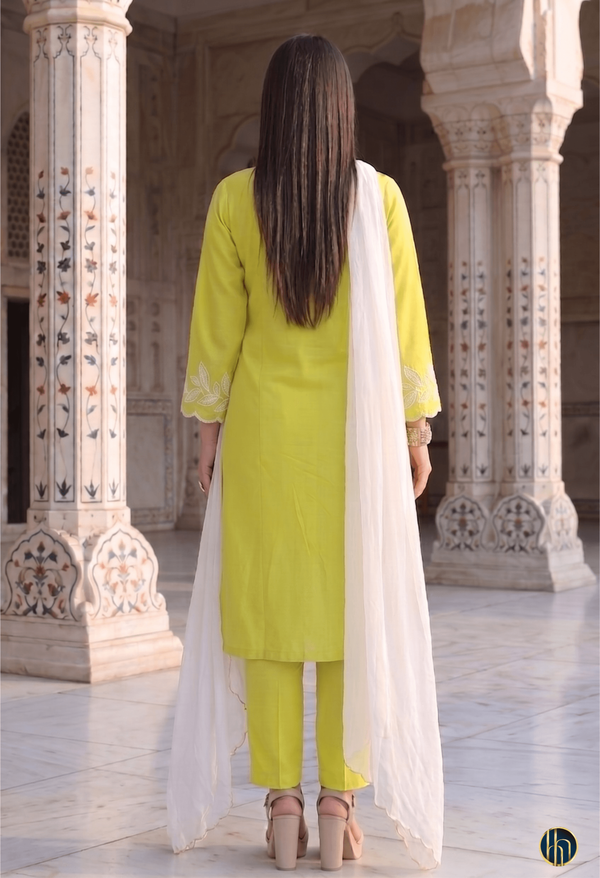 Jhalak Yellow Cutwork Embroidered Kurta Set with white Dupatta