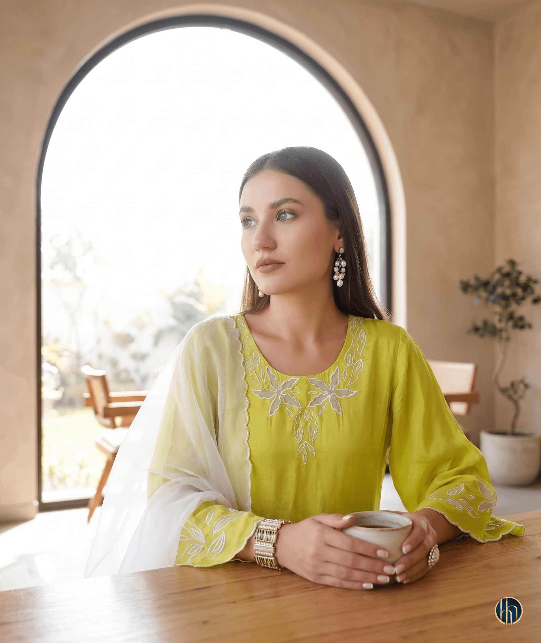Jhalak Yellow Cutwork Embroidered Kurta Set with white Dupatta